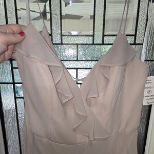 Hayley Paige Occasions Soft Beige Ruffle V-Neck Maxi Dress Size 14